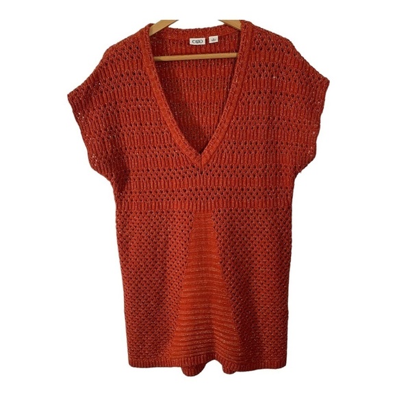 Cato Womens Open Weave Sweater Vest V Neck Light Weight Long Tunic Top S XL - Picture 1 of 9